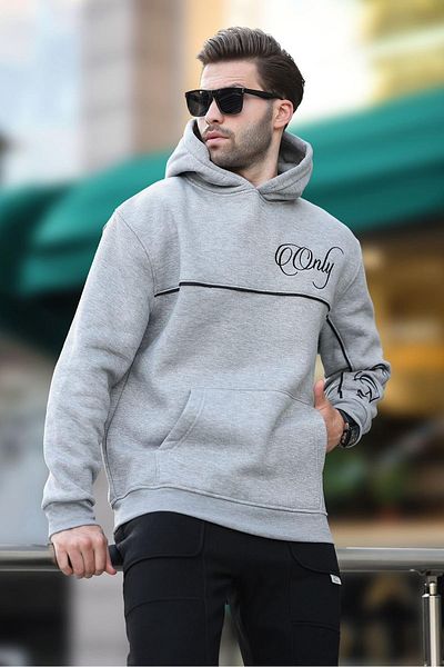 Madmext Ανδρικό φούτερ - Grimelange, Hooded, Stripe Detailed, Printed, Model 7091