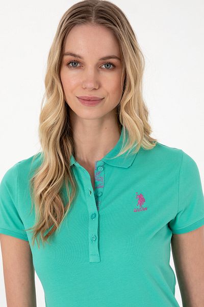 U.S. Polo Assn. تي شيرت نسائي بياقة بولو أساسية بلون النعناع 50300896 -vr090