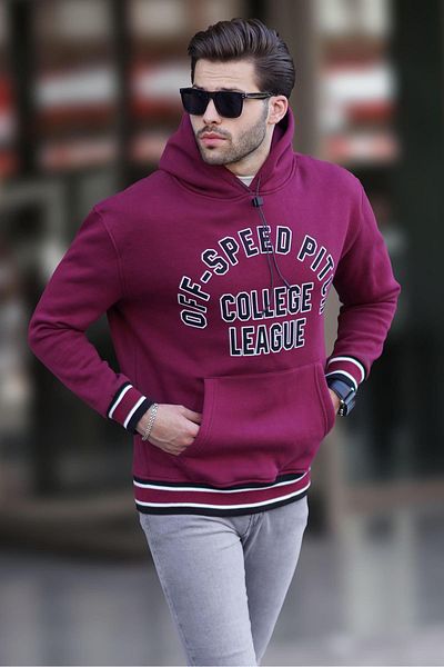 Madmext Ανδρικό φούτερ - Claret Red, Hoodie, Pocket Detailed, Printed - 7068