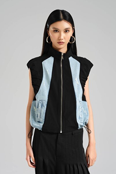 tw3 Kadın Denim Garnili Tasarım Yelek