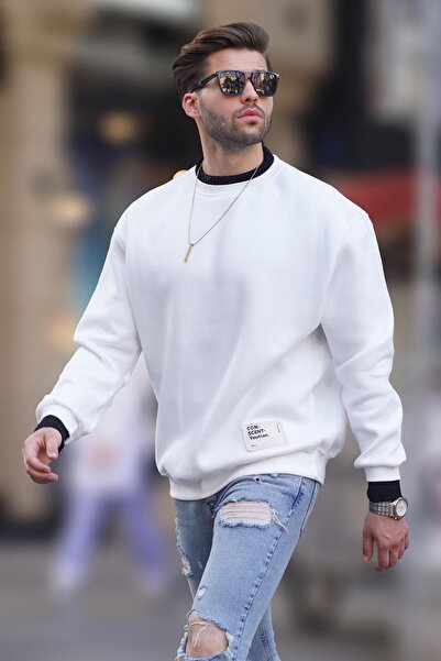 Madmext Світшот оверсайз екрю з горловиною з сардонами та гребенем з деталями 7043