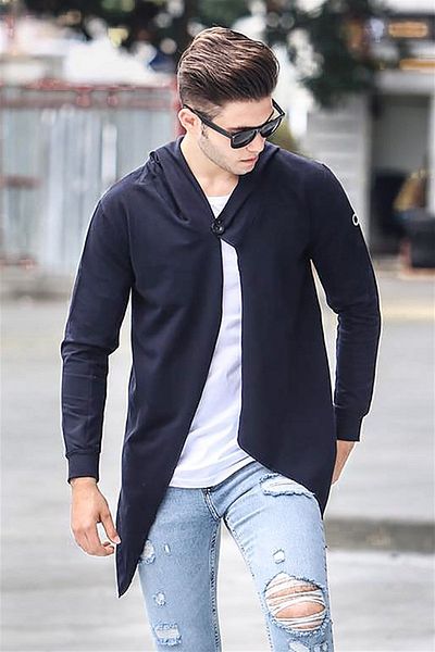 Madmext Navy Blue Long Cardigan 2226