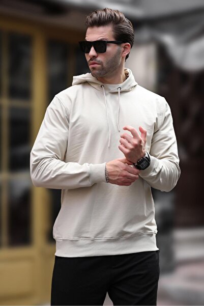 Madmext Ανδρικό φούτερ με μπεζ κουκούλα 7069