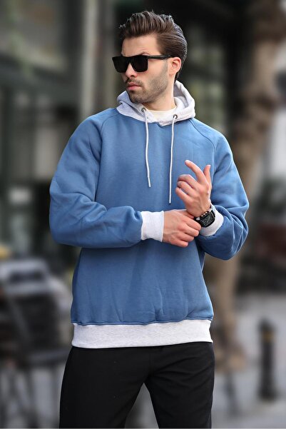 Madmext Φούτερ Indigo με κουκούλα 7073 Model