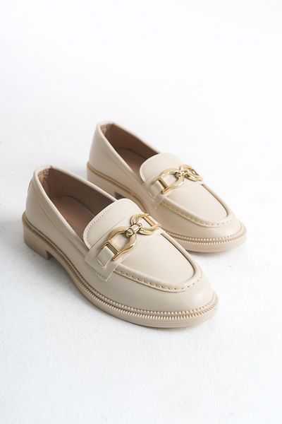 pelivia natural living Women's Cream Loafer Big Round Buckle Casual Loafer Patent Leather Casual Stylish and Comfortable Shoes
