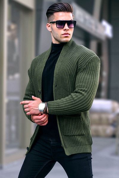 Madmext Khaki Basic Pocket Detailed Knitted Cardigan 5997