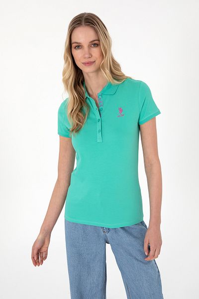 U.S. Polo Assn. تي شيرت نسائي بياقة بولو أساسية بلون النعناع 50300896 -vr090