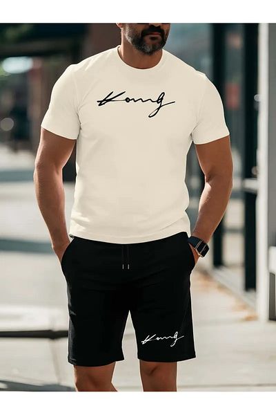 LAND MODA Stylish and Artistic Short Sleeve Shirt and Shorts Set for Men, Summer Outdoor Activities and Rest