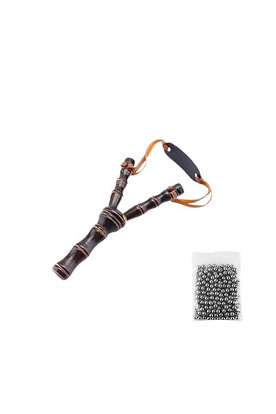 Depox Set praștie din lemn și 100 de bile metalice, pentru airsoft și praștie de 6 mm, 19 cm, maro