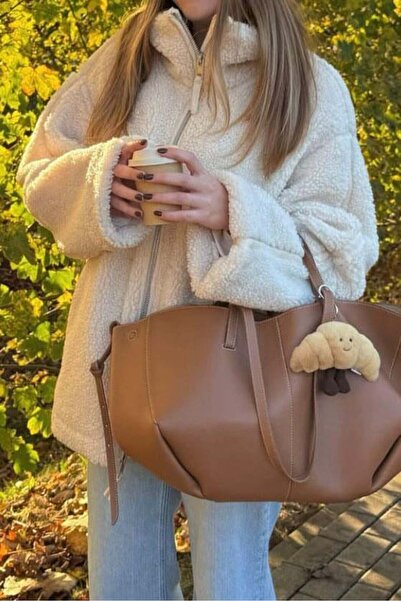 Madmext Bej Dik Yakalı Cepli Peluş Mont MG1966