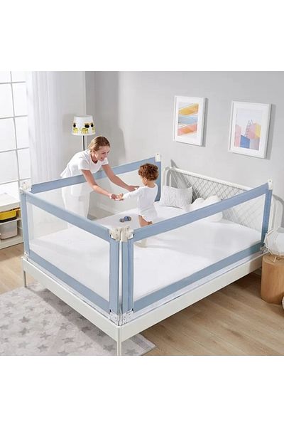 Chock chick Bariera Laterala Pat, Inaltime Ajustabila 70-90 Cm, 145 Cm, Bleu