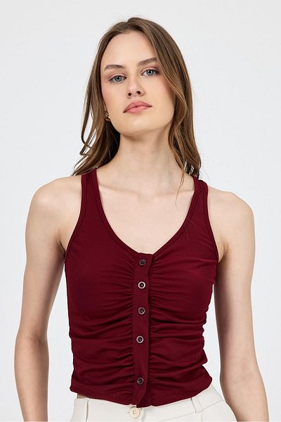 Rays Claret Red U-Neck Gathered Buttoned Undershirt 13298