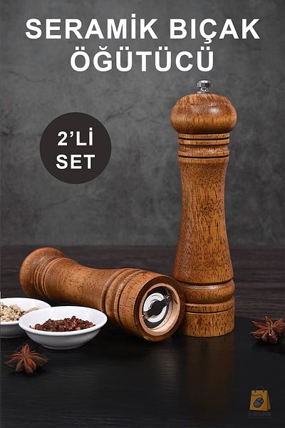 ebulduk Natural Wood Pepper Salt Coffee Spice Grinder Wooden Mill Salt Shaker Pepper Shaker 2 Pieces