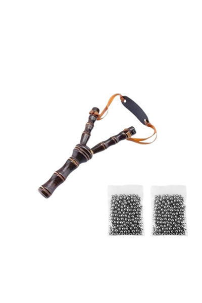 Depox Sada dřevěných praků a 200 kovových kuliček, pro airsoft a prak ráže 9 mm, 19 cm, hnědá