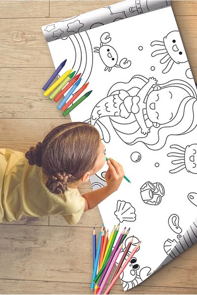 Tekin Store Sea Themed Giant Coloring Paper 2.5 Meter Roll Coloring Paper - Kids Educational Painting