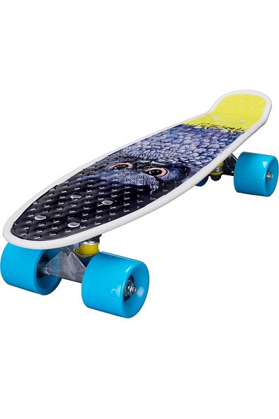 ACTION ONE Penny Board Blue Owl 56x15 cm, roti PU, ABEC-7, cadru aluminiu
