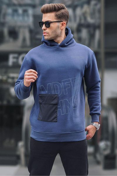 Madmext Φούτερ με κουκούλα Navy Blue εμπριμέ 6148