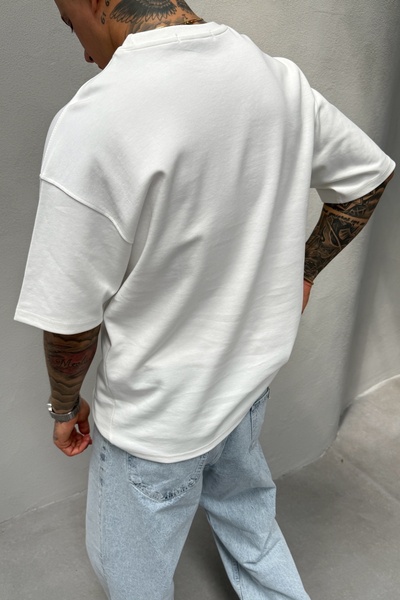 MADZEYMODA Ανδρικό μπλουζάκι με άνετη εφαρμογή Crew Neck Lycra White Basic T-shirt KE-3004