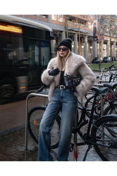 Madmext Μπεζ Γυναικείο Γούνινο Παλτό - Απαλή Υφή, MG2204