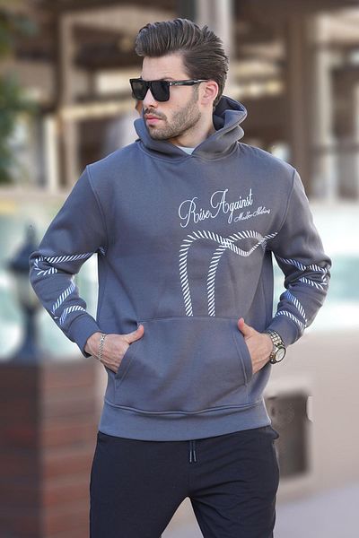 Madmext Ανδρικό φούτερ - Smoked Print, Hoodie και Pocket Detailed, Model 7067