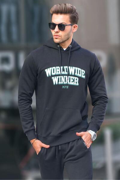 Madmext Black Printed Hooded Sweatshirt 6149