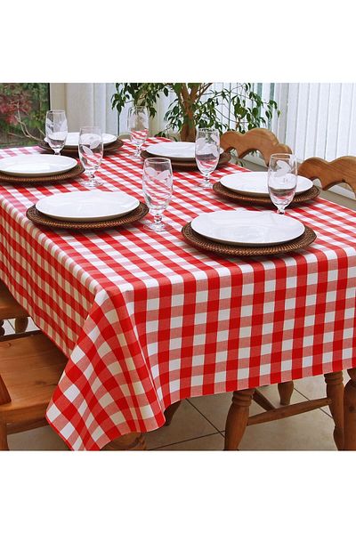 Junenext Gingham Fabric Table Cloth Stain Resistant Worry Free Size Options