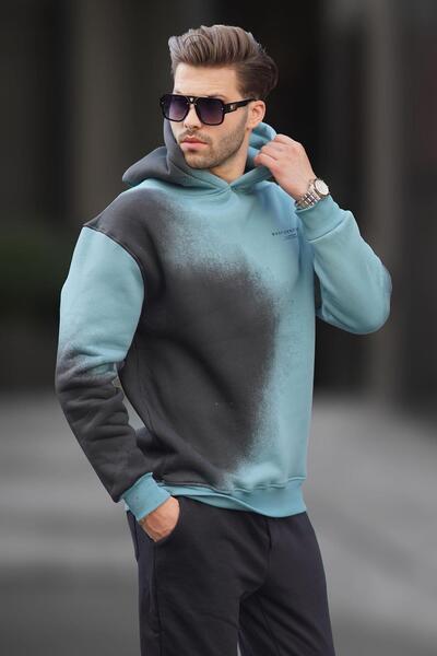 Madmext Ανδρικό φούτερ Oversize - Μπλε με στάμπα, με κουκούλα, παλ ύφασμα 7051