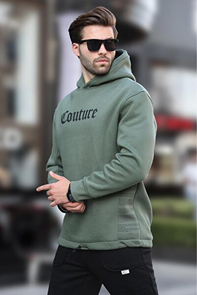 Madmext Ανδρικό φούτερ - Χακί με κουκούλα, εμπριμέ, μοντέλο 7090