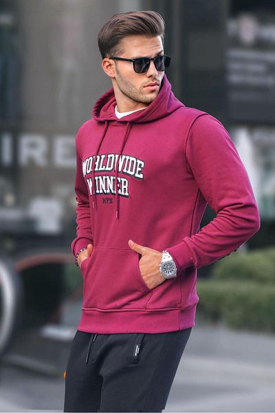 Madmext Φούτερ Claret Red Printed Hooded 6149