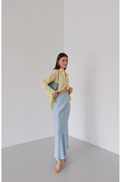 Laluvia Fusta lungă din satin cu talie elastică albastră - 231005