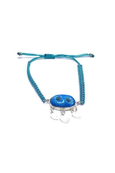 Midyat Gümüş Dünyası Kadın Mavi Kordonlu Gümüş Süryani Bileklik 2020220
