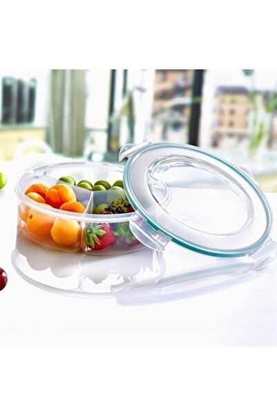 N&M STORE 3-Compartment 1.35 Liter Round Food Storage Container with Leak-Proof Seal and Lockable Lid LC-500