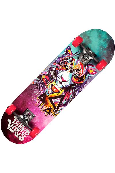 ACTION ONE Skateboard Tiger dublu print, 70x20 cm, cu roti PU, ABEC-7, cadru aluminiu