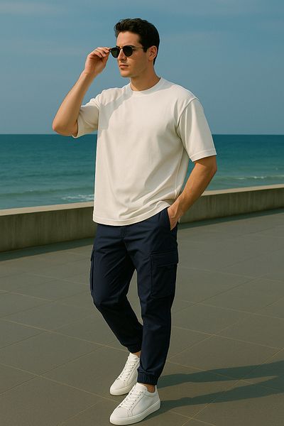 Pobudo Navy Blue Color Parachute Fabric Men's Trousers with Cargo Pocket