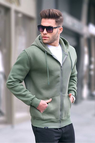 Madmext Khaki Green Hooded Regular Fit Men's Sweatshirt 6033