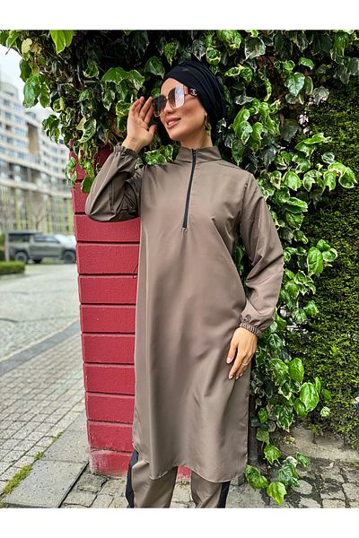 dilber fashion Sports Cut Bottom Garnished Hijab Swimsuit with Bonnet and Bag Gift