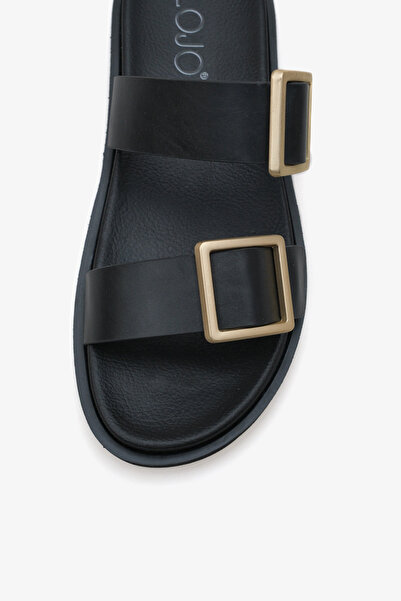 Stella kadın çift bantlı altın tokalı günlük terlik cesy siyah