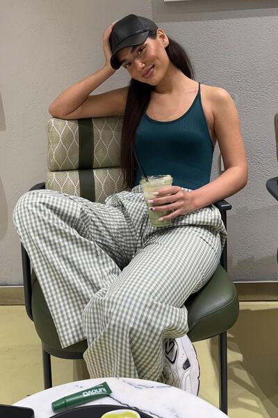 Madmext Açık Yeşil Pötikareli Bol Paça Kadın Pantolon Mg2335