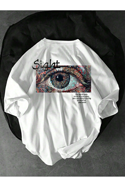 Revasser Unisex Erkek/kadın Sight Özel Baskılı Oversize Pamuklu Bisiklet Yaka T-shirt