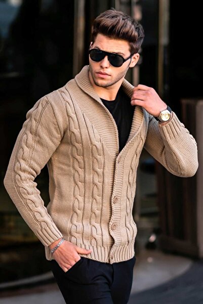 Madmext 9053 Ζακέτα με πλεκτό χρώμα Camel