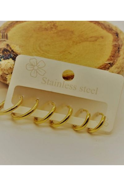 Ervalina 3 Pairs of Steel Hoop Earrings Set Gold Color
