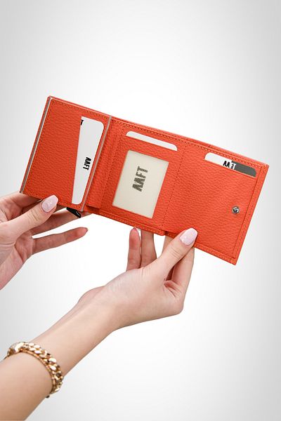 MFT Leather Design Genuine Matte Leather Orange Wallet - Mechanized Retro (2660)