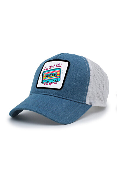 Trucker قبعة Im Retro Model قابلة للاستبدال من قماش الدنيم باللون الأبيض