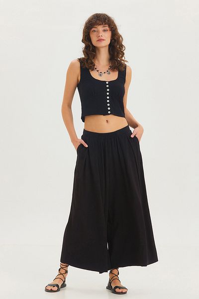 Clandestino Wide Leg Pleated Loose Skirt Trousers Black