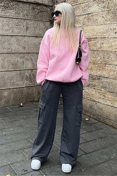 Madmext Geräucherte Damen-Jogginghose mit weitem Bein und Cargotasche Mg1615