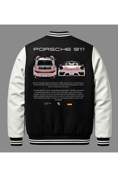 Edizen Porsche 911 Pink Premium Bomber College Jacket Unisex Oversize 100% βαμβάκι