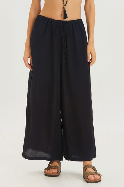 Clandestino Belted Wide Leg Loose Bohemian Trousers Black