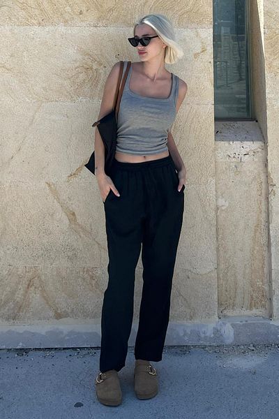 Madmext Relaxed Fit Black Pants MG2161 - Adjustable Waist