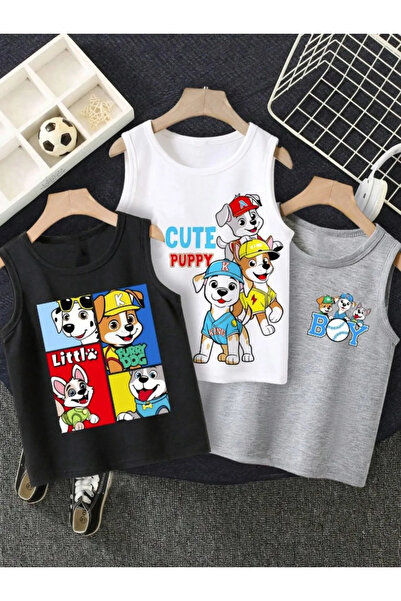 npLStore مجموعة من 3 تي شيرتات قطنية كبيرة الحجم بدون أكمام مطبوعة على شكل كل...