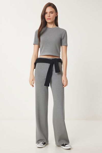 Lovelyİstanbul Fitted/Fitted Flexible Modal Bottom-Top Set Anthracite Lub0086